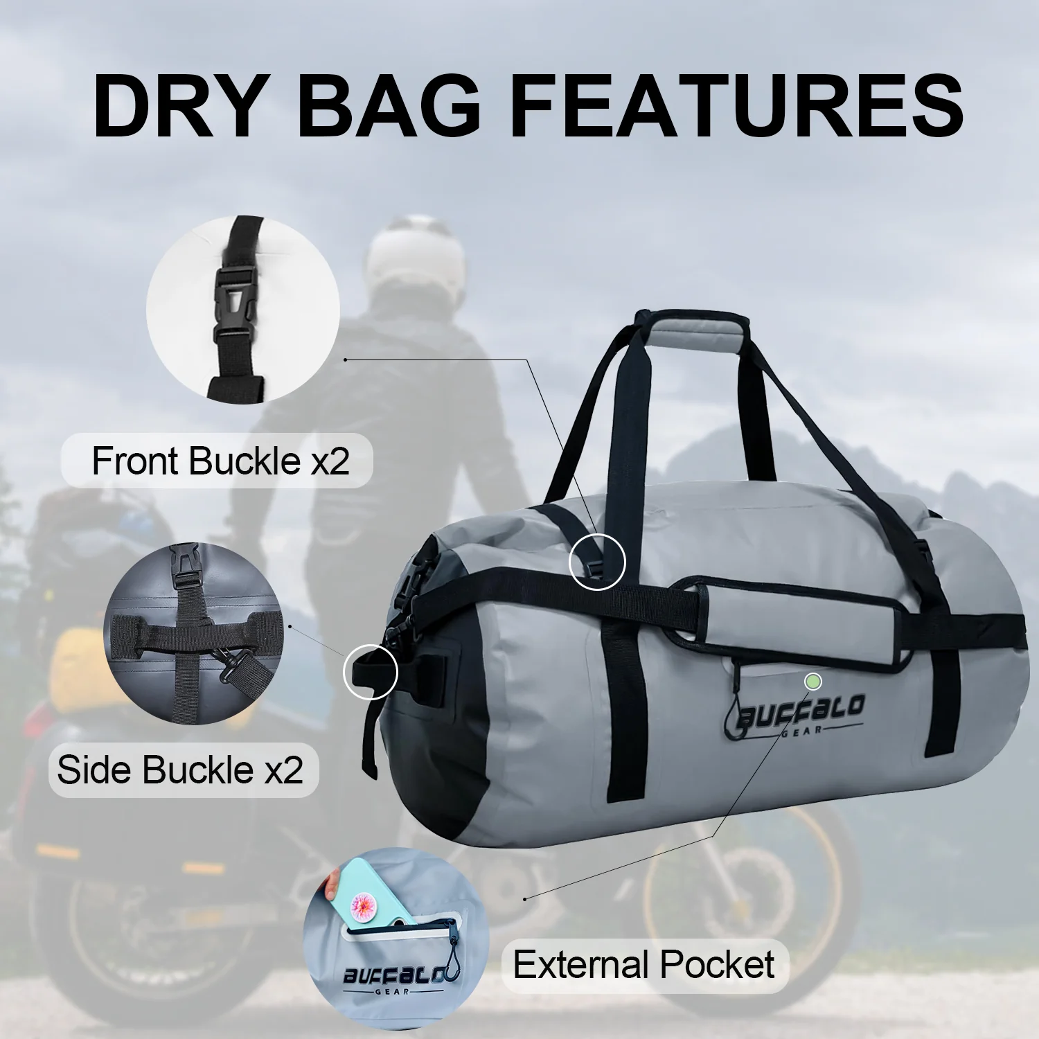 63QT Roll Top Waterproof Duffel Bag - Image 3