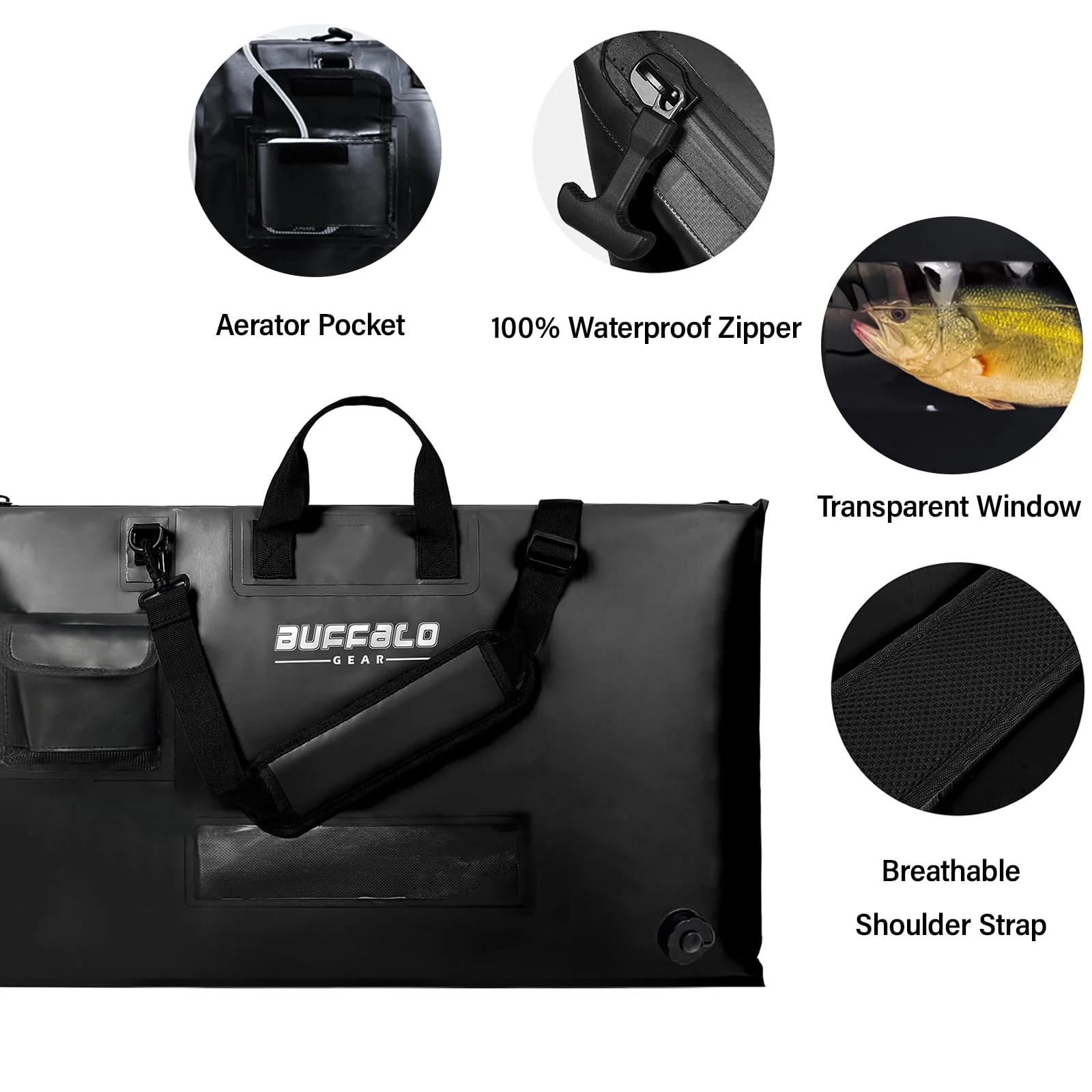 32'' Waterproof Fish Bag With Aerator Pocket for Live Bait - Image 3