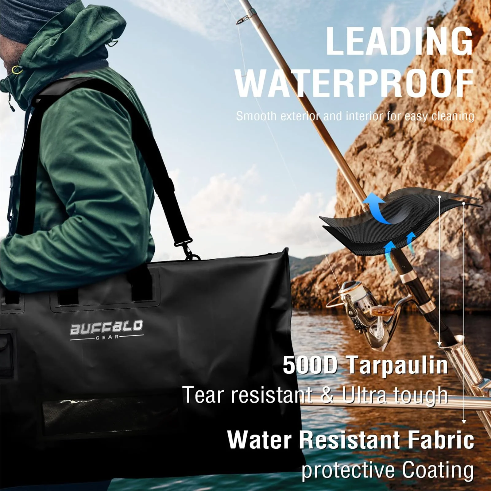 32'' Waterproof Fish Bag With Aerator Pocket for Live Bait - Image 4